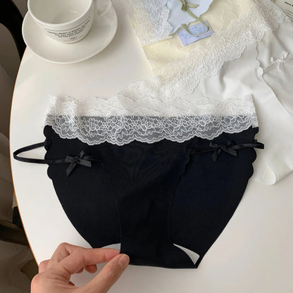 Bow & Lace Trim Seamless Low-Rise Briefs