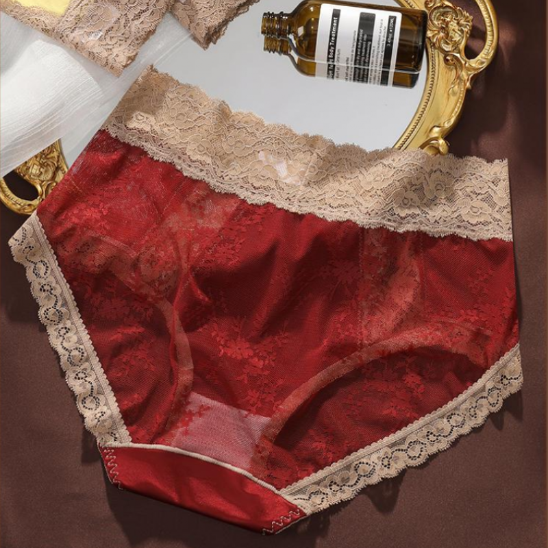 SZ Women Satin Lace High Waist Briefs