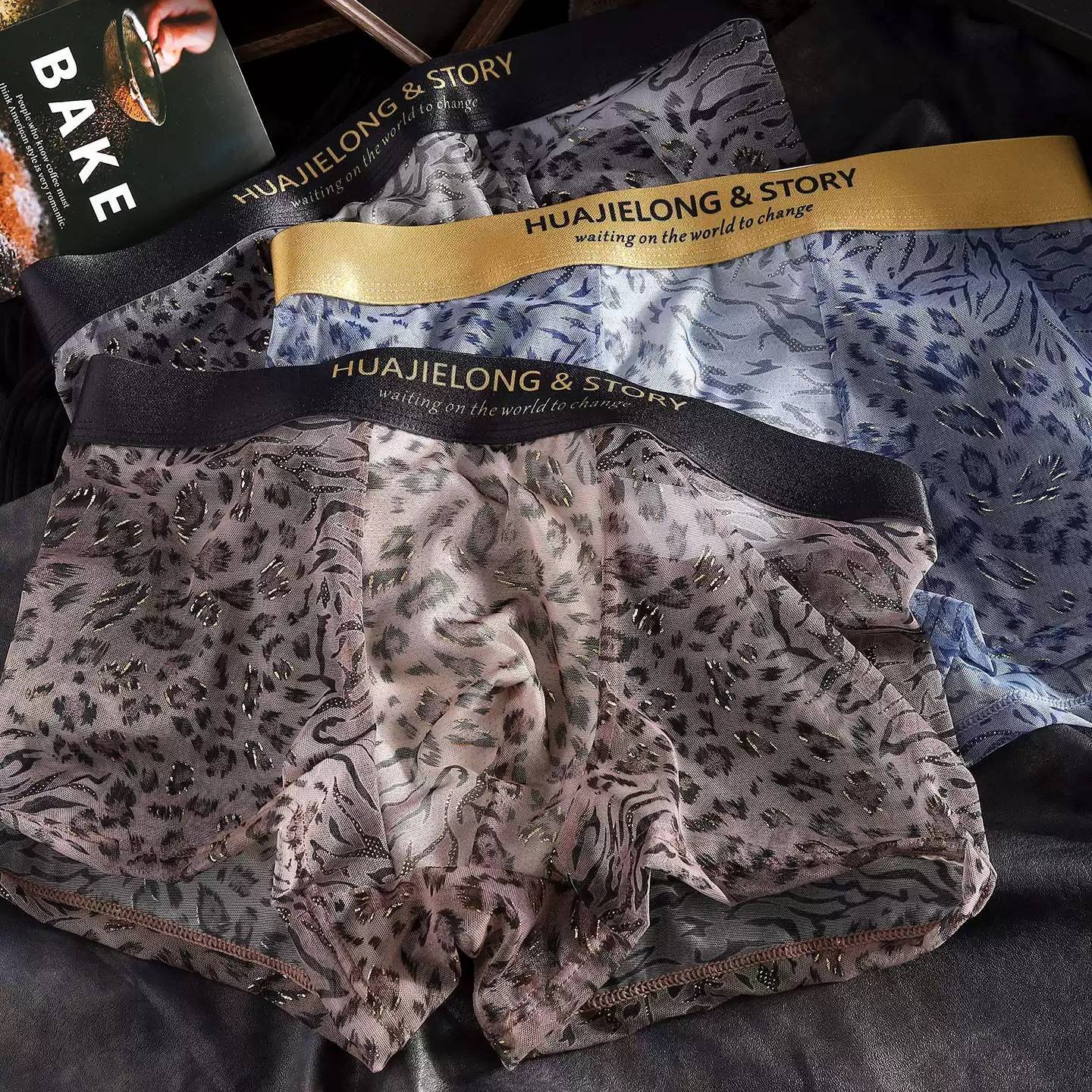 QS Sexy Leopard Print Semi-transparent Breathable Boxer Briefs