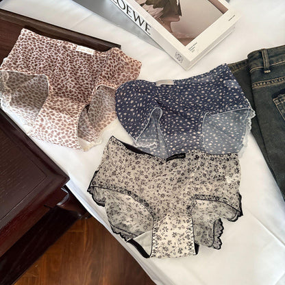Chiffon Lace Trim Mid-Rise Breathable Briefs