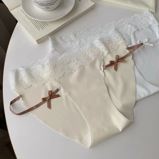 Bow & Lace Trim Seamless Low-Rise Briefs