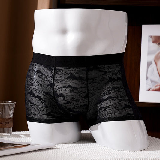 QS Sheer Jacquard Lace Breathable Boxer Briefs