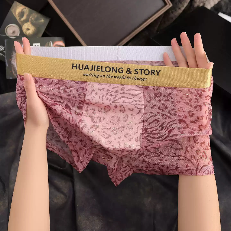 QS Sexy Leopard Print Semi-transparent Breathable Boxer Briefs