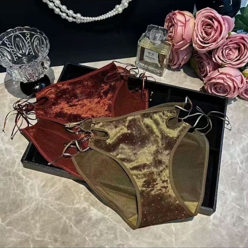 Women Velvet Double Strap Thong