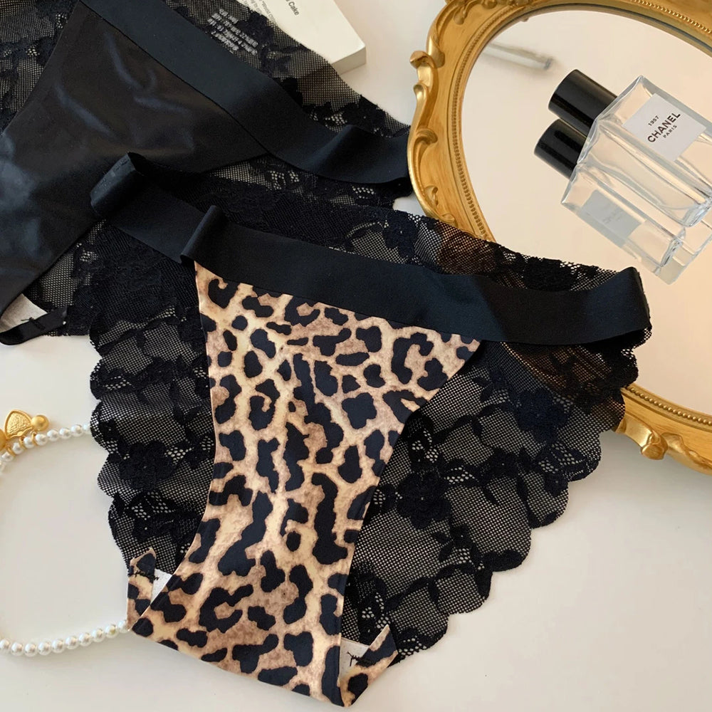 Lace Trim Satin Mid-Rise Briefs