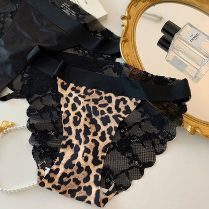 Lace Trim Satin Mid-Rise Briefs