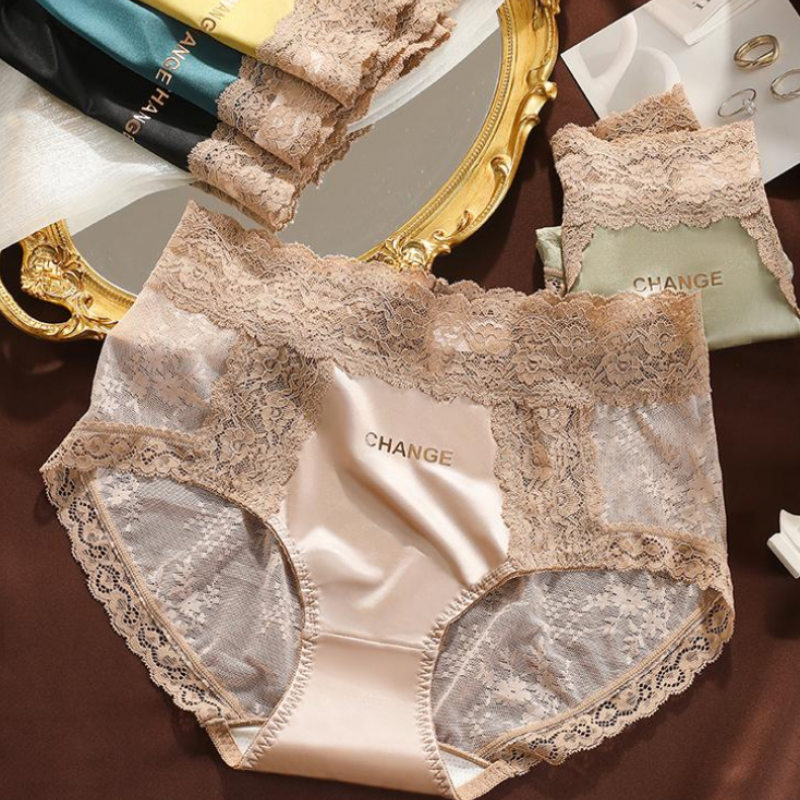 SZ Women Satin Lace High Waist Briefs