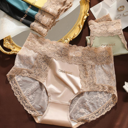 SZ Women Satin Lace High Waist Briefs