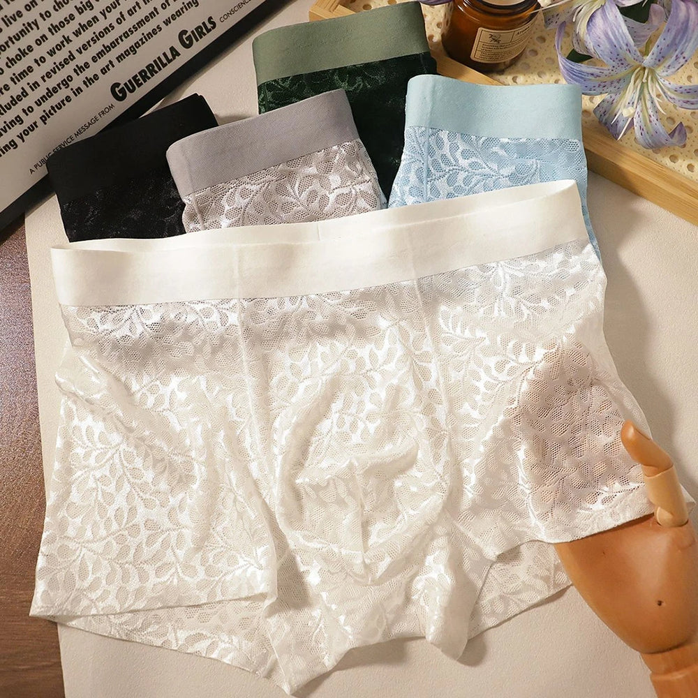 Leaf-patterned lace breathable boxer briefs
