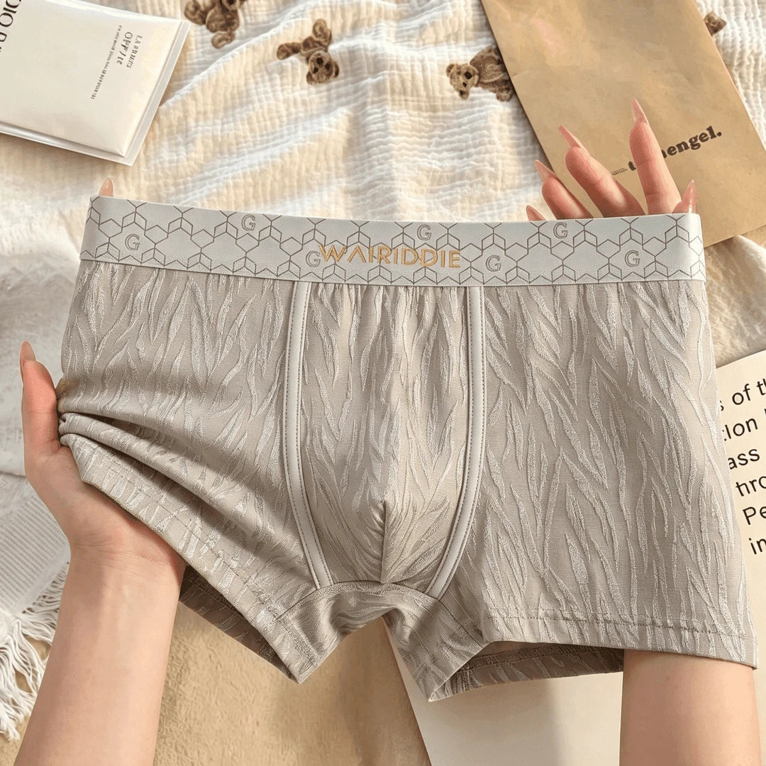 Wavy 3D Jacquard Geometric Letter Wide Waist Boxer Briefs