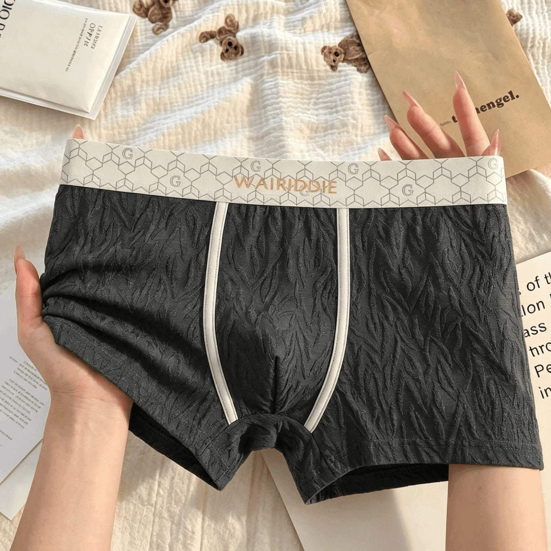 Wavy 3D Jacquard Geometric Letter Wide Waist Boxer Briefs