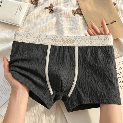Wavy 3D Jacquard Geometric Letter Wide Waist Boxer Briefs