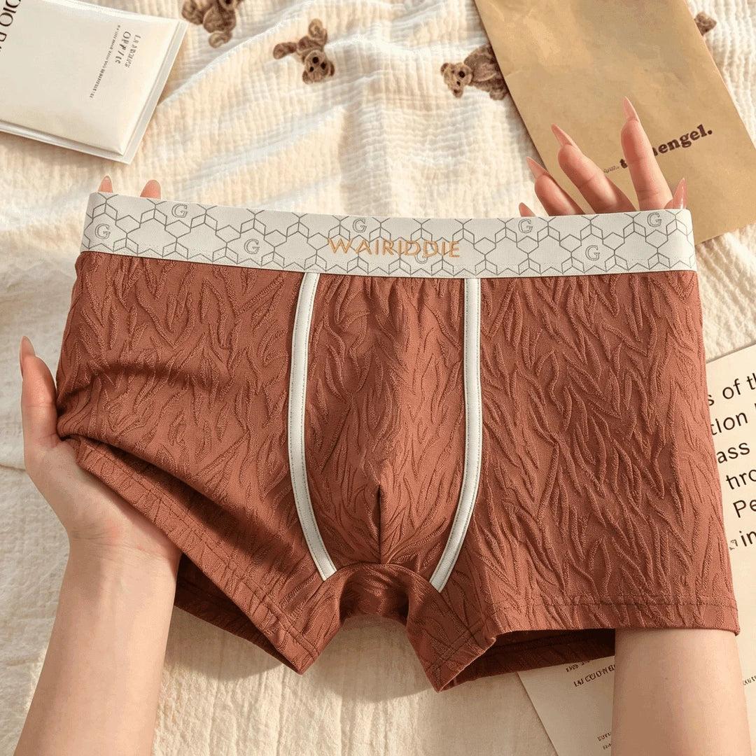 Wavy 3D Jacquard Geometric Letter Wide Waist Boxer Briefs