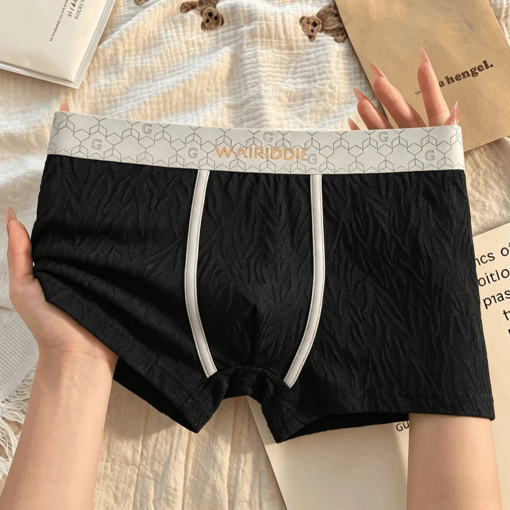Wavy 3D Jacquard Geometric Letter Wide Waist Boxer Briefs