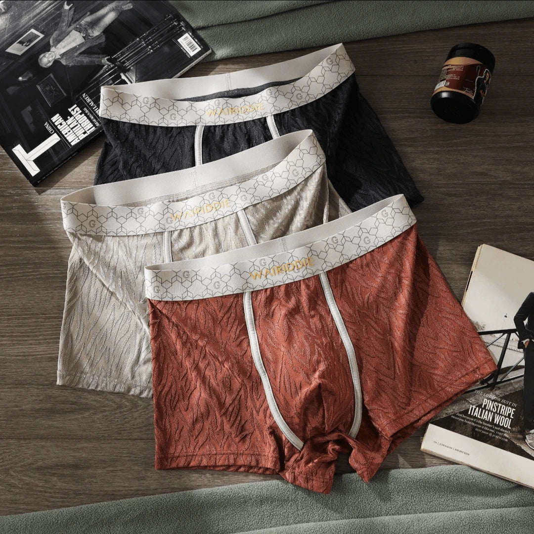 Wavy 3D Jacquard Geometric Letter Wide Waist Boxer Briefs