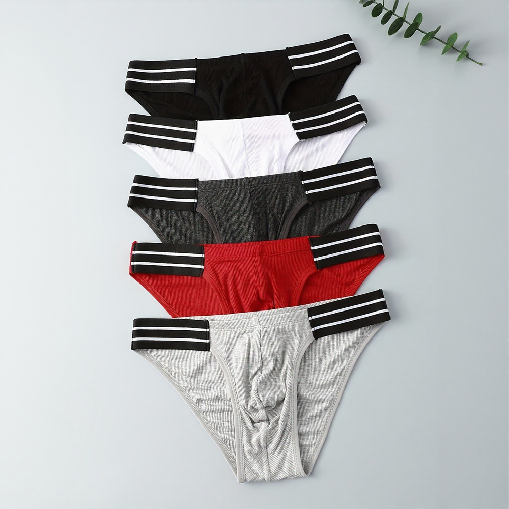 Striped lace-up ribbed cotton briefs
