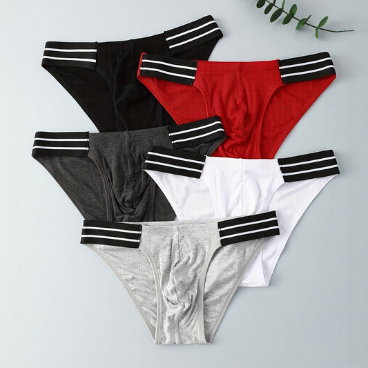 Striped lace-up ribbed cotton briefs