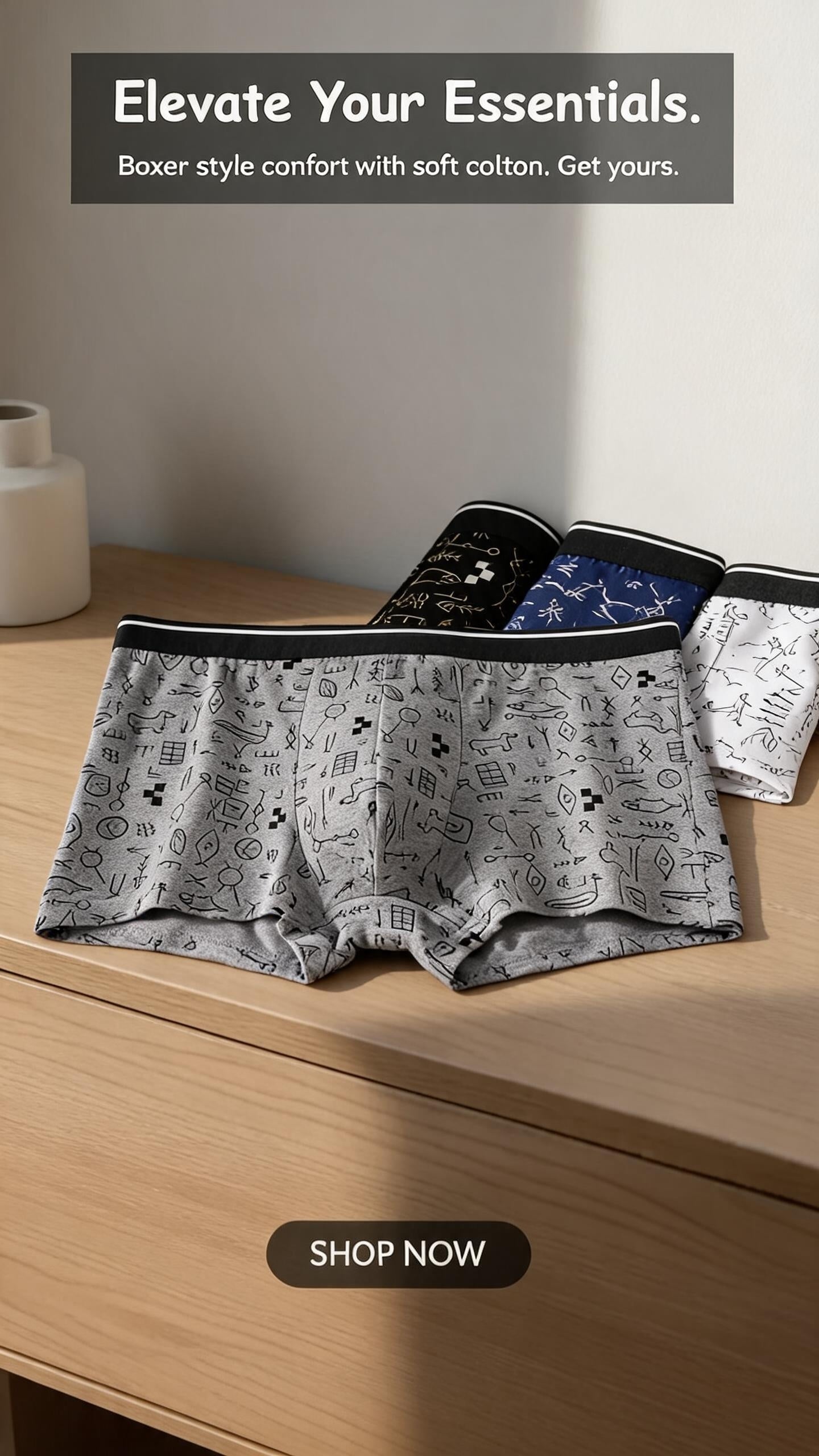 ZD Men's Pictographic Print Boxer Briefs