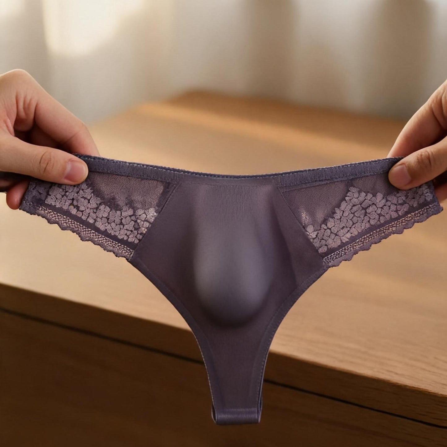 ZD Satin Lace Patchwork Thong