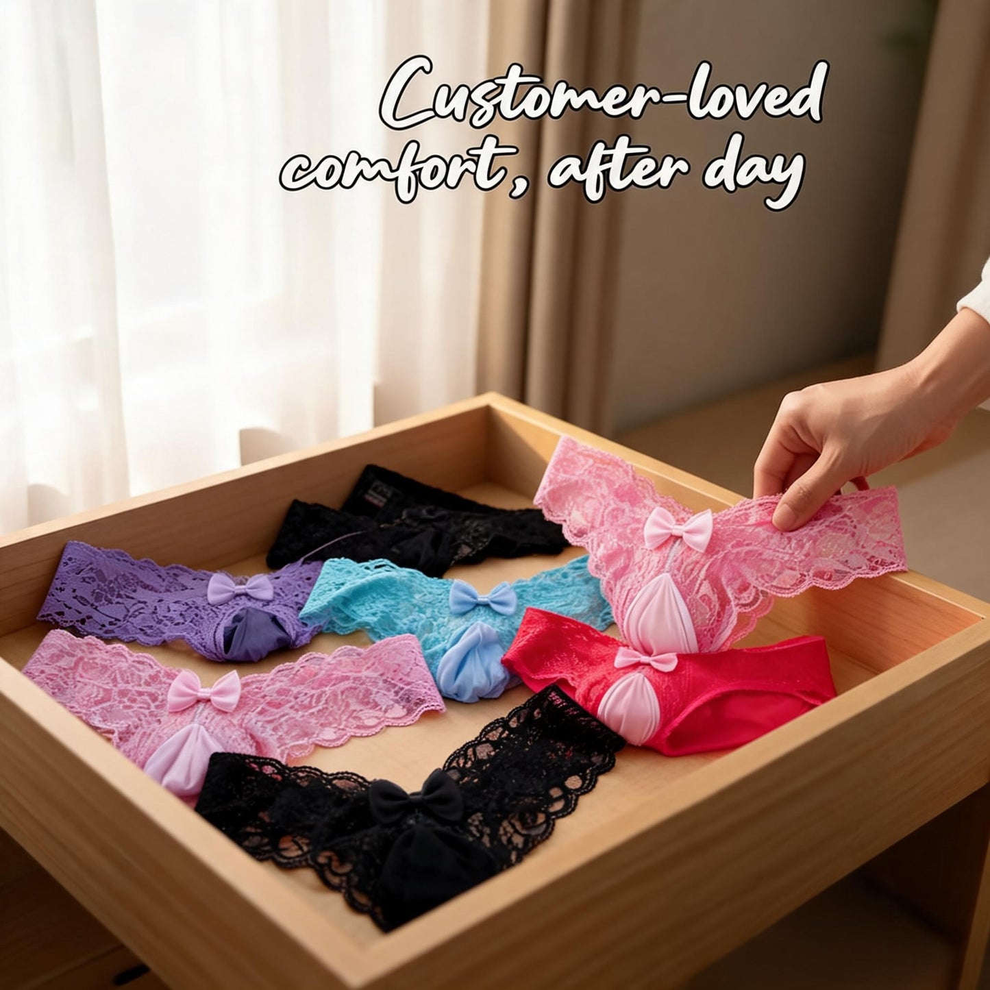 ZD Bow Decor Lace Thong