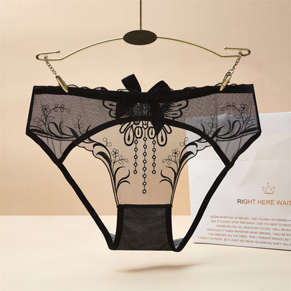 Butterfly Tassel Embroidery Sheer Mesh Mid-Rise Briefs