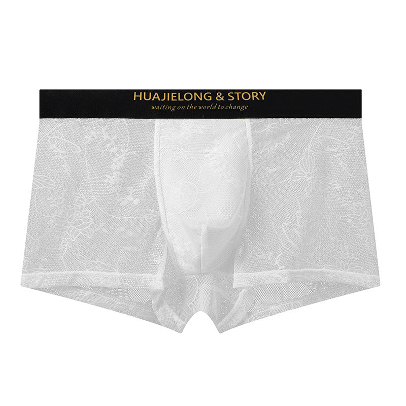 Allover Floral Lace Slogan Waist Boxer Briefs