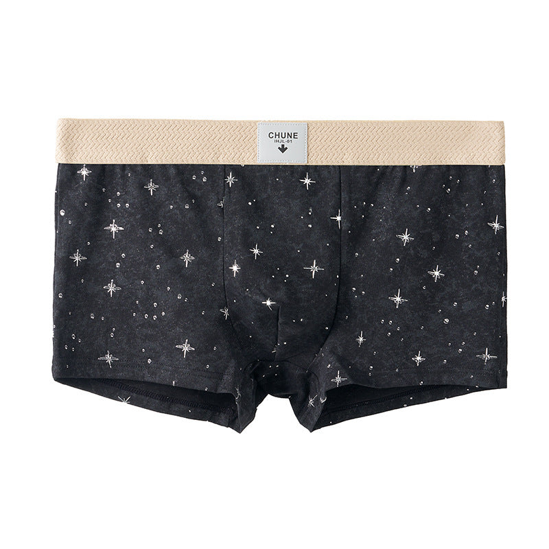 Star Dot Print Herringbone Woven Waistband Boxer Briefs
