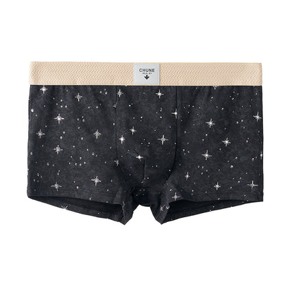 Star Dot Print Herringbone Woven Waistband Boxer Briefs