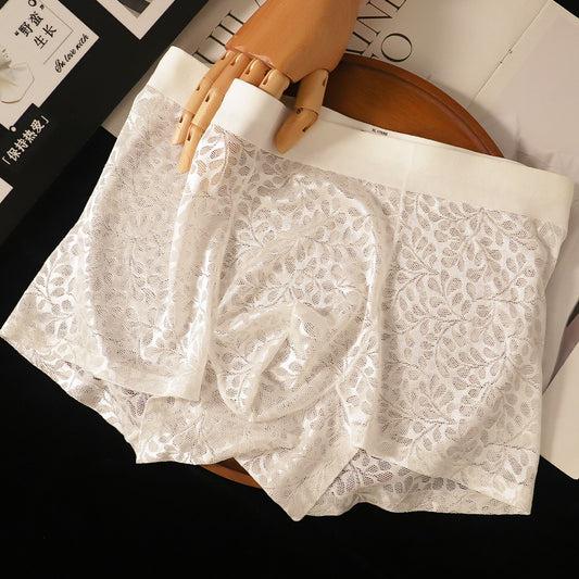 Leaf-patterned lace breathable boxer briefs