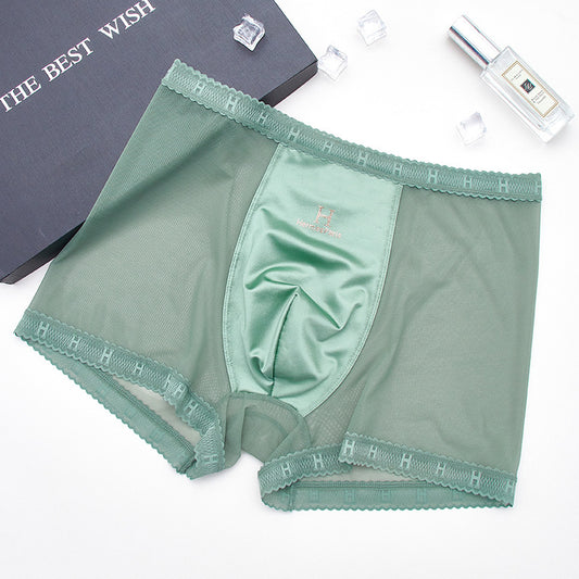 Lace-trimmed thin sheer boxer