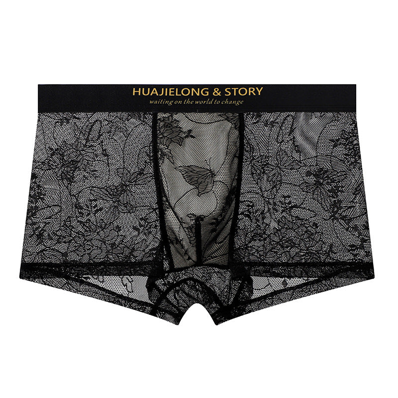 Allover Floral Lace Slogan Waist Boxer Briefs