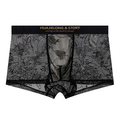 Allover Floral Lace Slogan Waist Boxer Briefs