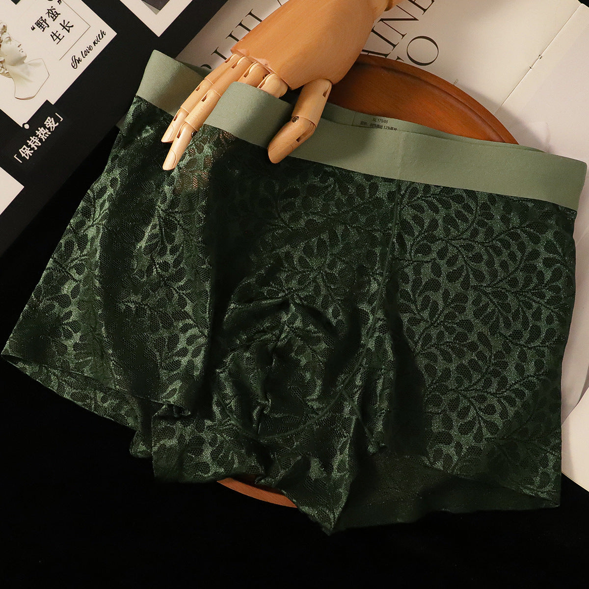 Leaf-patterned lace breathable boxer briefs