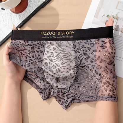 Gold-painted leopard print transparent breathable boxer briefs