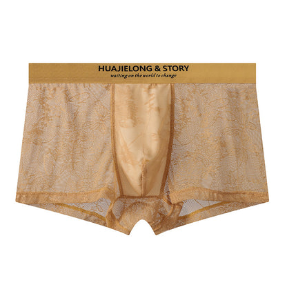 Allover Floral Lace Slogan Waist Boxer Briefs