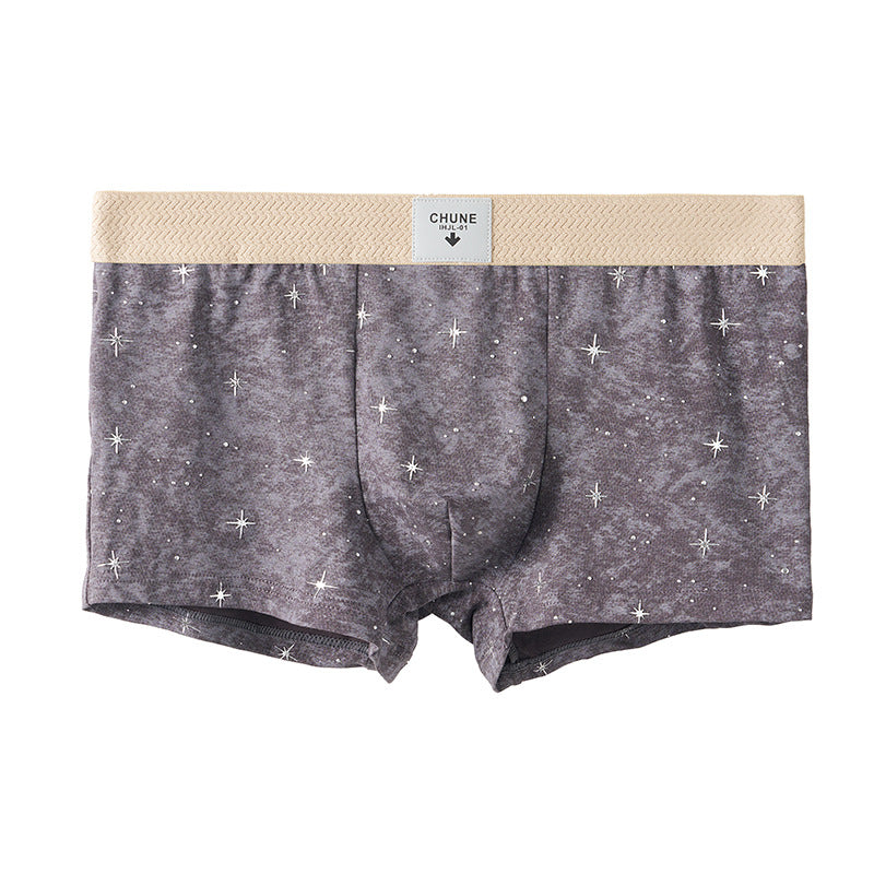 Star Dot Print Herringbone Woven Waistband Boxer Briefs