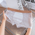 Horizontal & Vertical Stripe Sheer Mesh Embossed Letter Waist Boxer Briefs