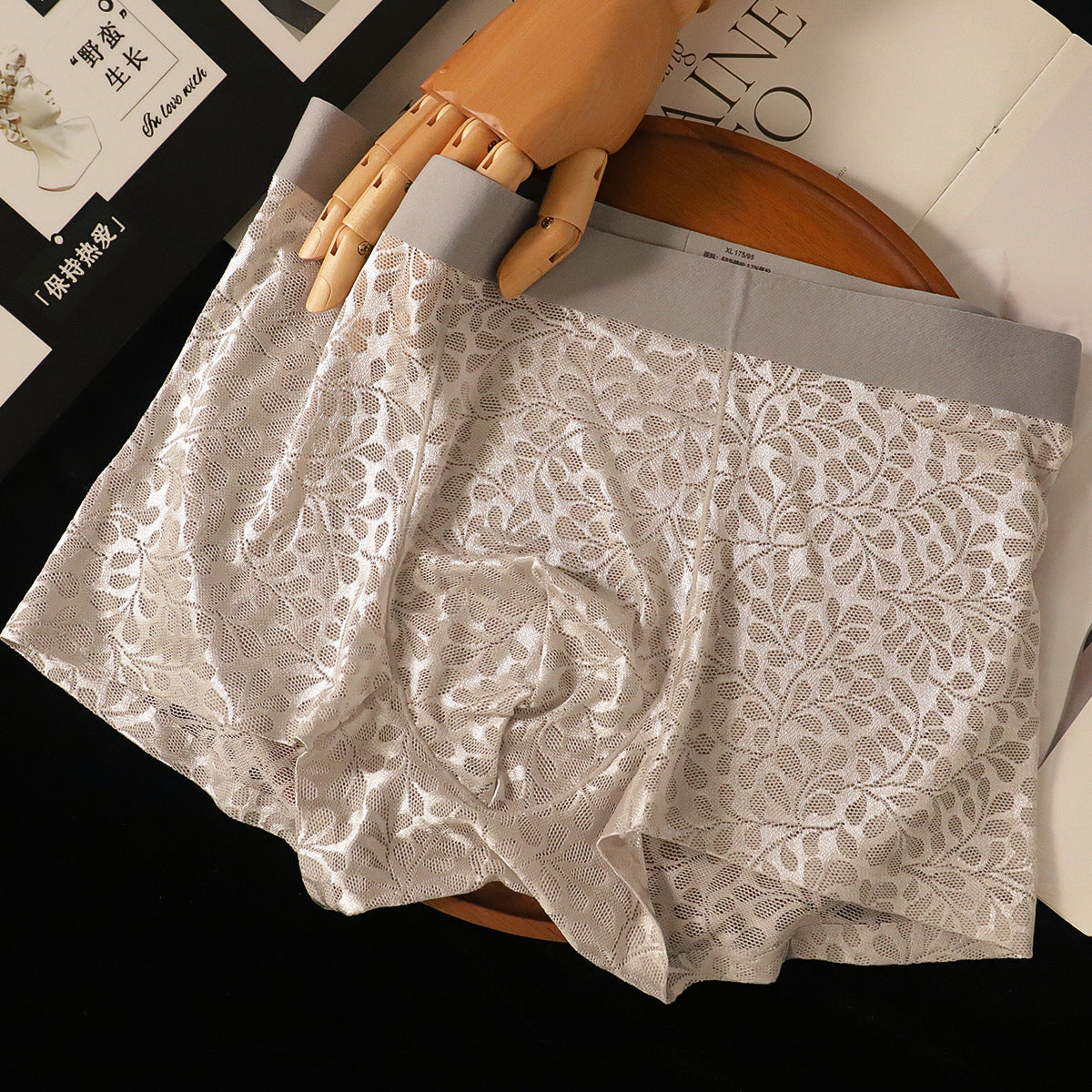Leaf-patterned lace breathable boxer briefs