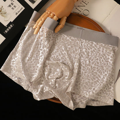 Leaf-patterned lace breathable boxer briefs