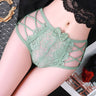 Crisscross Hollow Strap Bow Sheer Floral Lace Mid-Rise Briefs