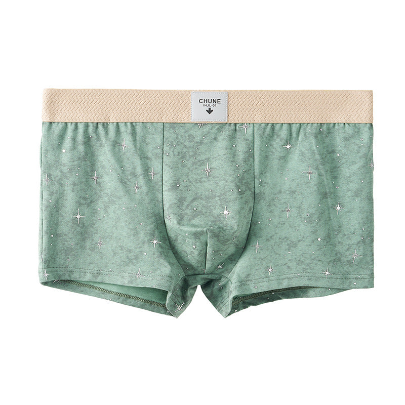 Star Dot Print Herringbone Woven Waistband Boxer Briefs