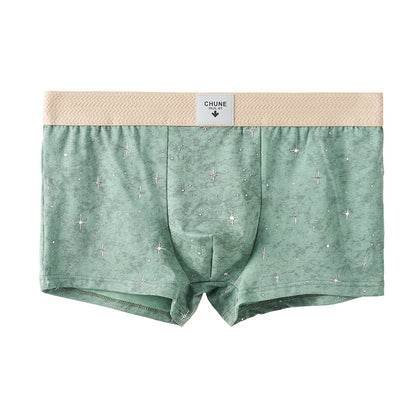 Star Dot Print Herringbone Woven Waistband Boxer Briefs