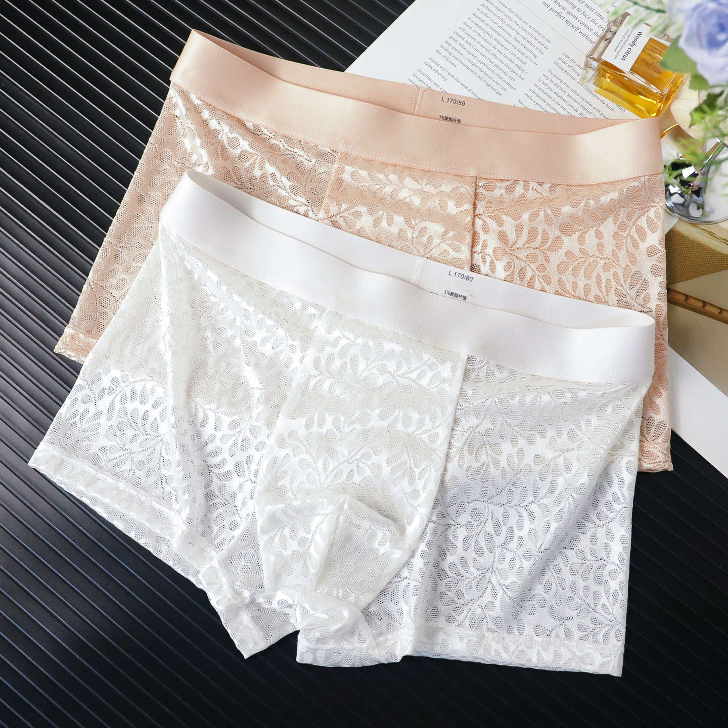 Leaf-patterned lace breathable boxer briefs