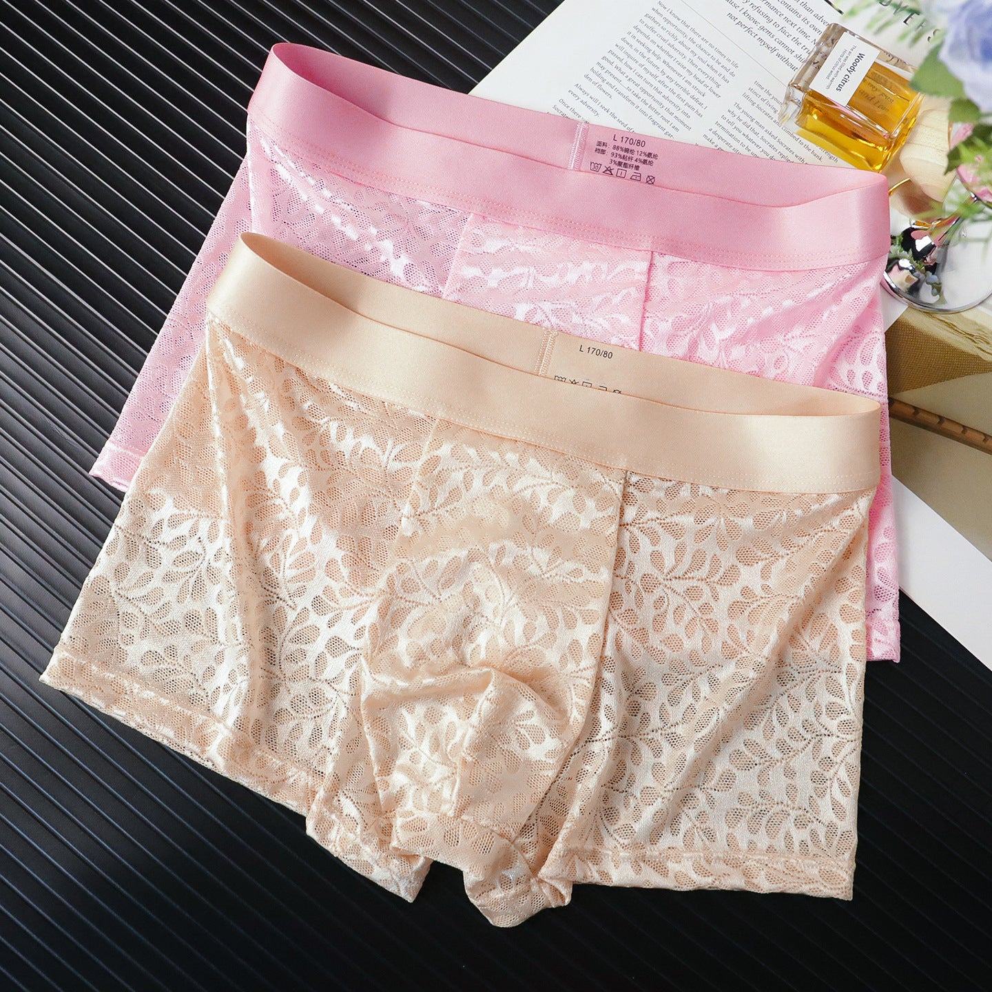 Leaf-patterned lace breathable boxer briefs