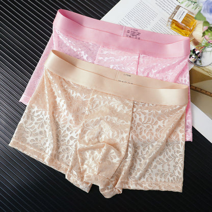Leaf-patterned lace breathable boxer briefs