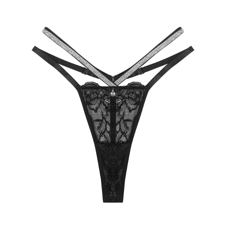 QS Rhinestone Strap Lace Thong (4 Packs)