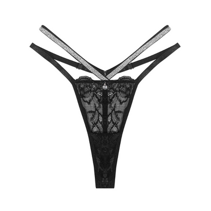 QS Rhinestone Strap Lace Thong (4 Packs)