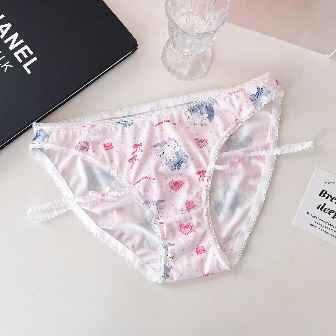 QS Cat Print Strap Satin Briefs