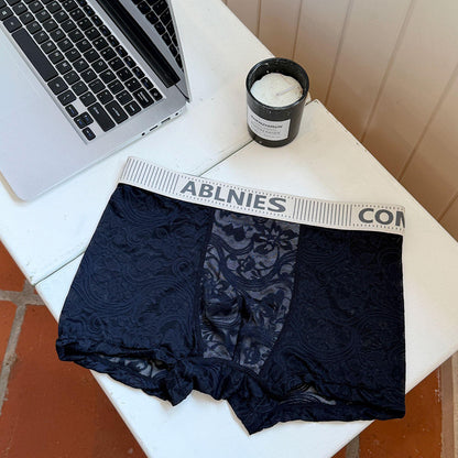 Floral Lace Jacquard Letter Rib Waist Boxer Briefs