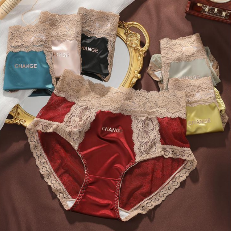 SZ Women Satin Lace High Waist Briefs